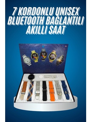 Unısex Yuvarlak Ekranlı 7 Kordonlu Akıllı Saat Gps Destekli Çoklu Kordon Seçeneği