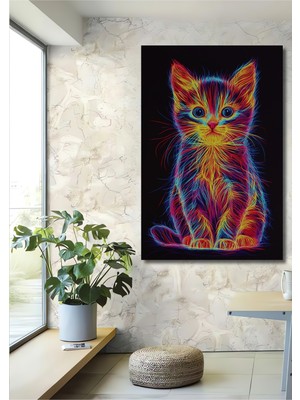 Teona Ahşap Neon Kedi Dekoratif Ahşap Mdf Ev/işyeri Duvar Tablo Dikdörtgen Ev/işyeri Duvar Tablo