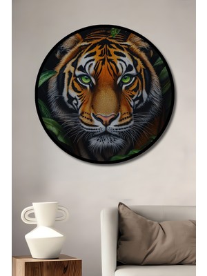 Teona Ahşap Çerçeve Görünümlü Güçlü Kaplan Ahşap Mdf Dekoratif Işyeri Duvar Tablo Yuvarlak Işyeri Duvar Tablo