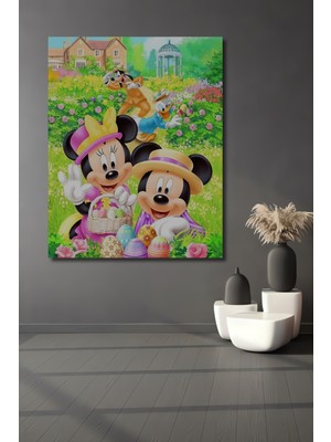 Teona Ahşap Mickey Mouse ve Minnie Mouse Bahar Bahçesi Dekoratif Ahşap Mdf Tablo Dikdörtgen Tablo