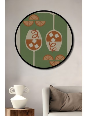 Teona Ahşap Çerçeve Görünümlü Retro Italyan Kokteyl Dekoratif Ahşap Mdf Ev Duvar Tablo Yuvarlak Ev Duvar Tablo