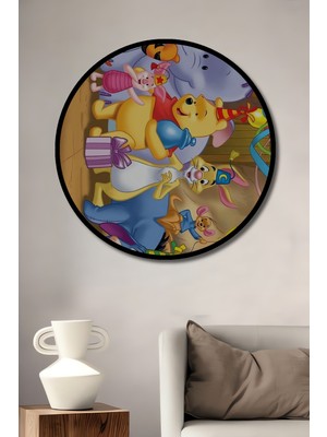 Teona Ahşap Çerçeve Görünümlü Winnie The Pooh Dekoratif Ahşap Mdf Ev Duvar Tablo Yuvarlak Ev Duvar Tablo