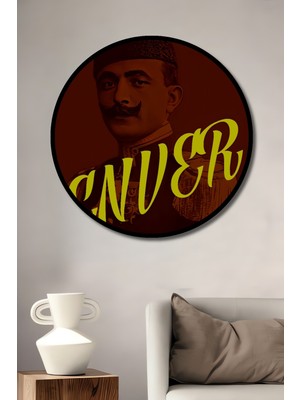 Teona Ahşap Çerçeve Görünümlü Enver Paşa Ahşap Mdf Dekoratif Işyeri Duvar Tablo Yuvarlak Işyeri Duvar Tablo