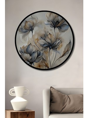 Teona Ahşap Çerçeve Görünümlü Soyut Çiçekler Dekoratif Ahşap Mdf Ev Duvar Tablo Yuvarlak Ev Duvar Tablo