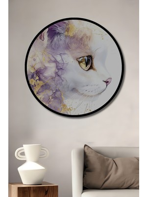 Teona Ahşap Çerçeve Görünümlü Soyut Sanat Kedi Ahşap Mdf Dekoratif Ev Duvar Tablo Yuvarlak Ev Duvar Tablo