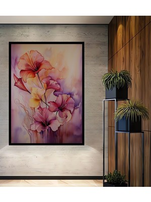 Teona Ahşap Çerçeve Görünümlü Çiçeklerle Renkli Ahşap Mdf Dekoratif Ev Duvar Tablo Dikdörtgen Ev Duvar Tablo