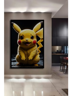 Teona Ahşap Çerçeve Görünümlü Pikachu Dekoratif Ahşap Mdf Işyeri Duvar Tablo Dikdörtgen Işyeri Duvar Tablo