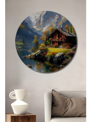 Teona Ahşap Dağ Manzaralı Dekoratif Ahşap Mdf Ev/işyeri Duvar Tablo Yuvarlak Ev/işyeri Duvar Tablo