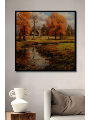 Teona Ahşap Çerçeve Görünümlü Sonbahar Manzaralı Ahşap Mdf Dekoratif Ev Duvar Tablo Dikdörtgen Ev Duvar Tablo