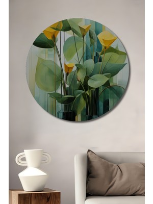 Teona Ahşap Sarı Çiçekler Dekoratif Ahşap Mdf Ev/işyeri Duvar Tablo Yuvarlak Ev/işyeri Duvar Tablo