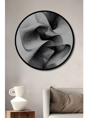 Teona Ahşap Çerçeve Görünümlü Soyut Sanat Modern Dekoratif Ahşap Mdf Ev Duvar Tablo Yuvarlak Ev Duvar Tablo