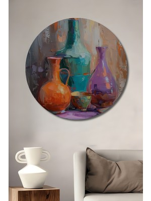 Teona Ahşap Renkli Çömleklerin Büyüsü Dekoratif Ahşap Mdf Ev/işyeri Duvar Tablo Yuvarlak Ev/işyeri Duvar Tablo