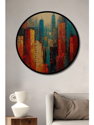Teona Ahşap Çerçeve Görünümlü Renkli Gökyüzü Dekoratif Ahşap Mdf Ev Duvar Tablo Yuvarlak Ev Duvar Tablo
