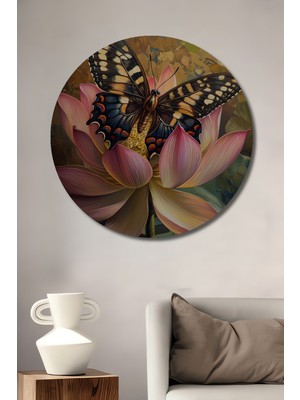 Teona Ahşap Kelebek Çiçek Üzerinde Dekoratif Ahşap Mdf Ev/işyeri Duvar Tablo Yuvarlak Ev/işyeri Duvar Tablo