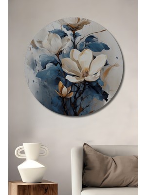 Teona Ahşap Büyüleyici Mavi Manolya Dekoratif Ahşap Mdf Ev/işyeri Duvar Tablo Yuvarlak Ev/işyeri Duvar Tablo