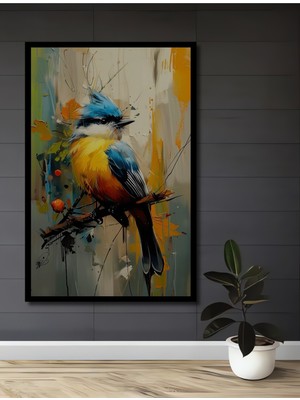 Teona Ahşap Çerçeve Görünümlü Rengarenk Kuş Ahşap Mdf Dekoratif Ev Duvar Tablo Dikdörtgen Ev Duvar Tablo