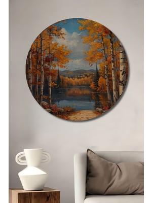 Teona Ahşap Sonbahar Göl Manzarası Ahşap Mdf Dekoratif Ev/işyeri Duvar Tablo Yuvarlak Ev/işyeri Duvar Tablo