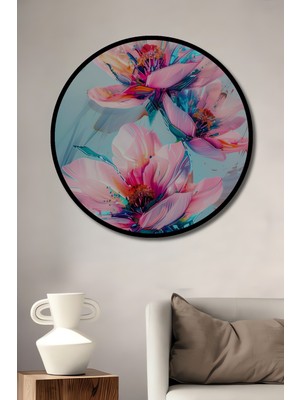 Teona Ahşap Çerçeve Görünümlü Büyüleyici Çiçek Ahşap Mdf Dekoratif Ev Duvar Tablo Yuvarlak Ev Duvar Tablo