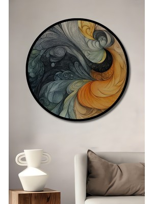Teona Ahşap Çerçeve Görünümlü Soyut Sanat Dekoratif Ahşap Mdf Işyeri Duvar Tablo Yuvarlak Işyeri Duvar Tablo