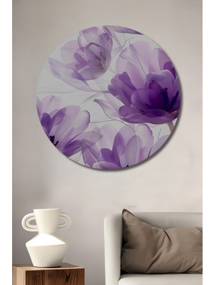 Teona Ahşap Mor Laleler Ahşap Mdf Dekoratif Ev/işyeri Duvar Tablo Yuvarlak Ev/işyeri Duvar Tablo