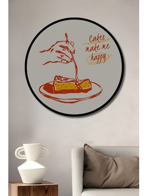 Teona Ahşap Çerçeve Görünümlü Mutluluk Veren Kek Dekoratif Ahşap Mdf Ev Duvar Tablo Yuvarlak Ev Duvar Tablo