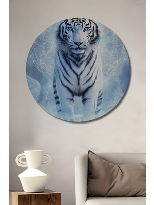 Teona Ahşap Beyaz Kaplan Dekoratif Ahşap Mdf Ev/işyeri Duvar Tablo Yuvarlak Ev/işyeri Duvar Tablo