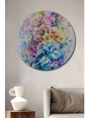 Teona Ahşap Renkli Çiçek Bahçesi Ahşap Mdf Dekoratif Ev/işyeri Duvar Tablo Yuvarlak Ev/işyeri Duvar Tablo