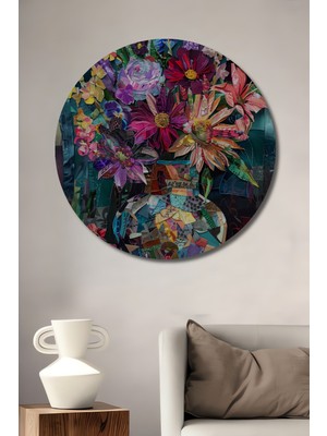 Teona Ahşap Renkli Çiçek Aranjmanı Dekoratif Ahşap Mdf Ev/işyeri Duvar Tablo Yuvarlak Ev/işyeri Duvar Tablo