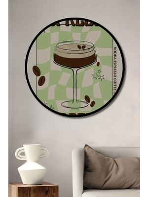 Teona Ahşap Çerçeve Görünümlü Espresso Martini Ahşap Mdf Dekoratif Ev Duvar Tablo Yuvarlak Ev Duvar Tablo