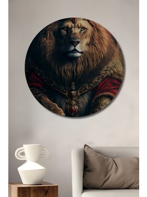 Teona Ahşap Kral Aslan Tahtında Ahşap Mdf Dekoratif Ev/işyeri Duvar Tablo Yuvarlak Ev/işyeri Duvar Tablo