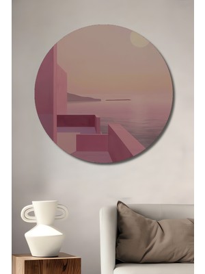 Teona Ahşap Pembe Günbatımı Ahşap Mdf Dekoratif Ev/işyeri Duvar Tablo Yuvarlak Ev/işyeri Duvar Tablo