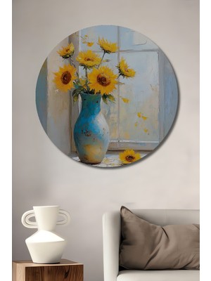 Teona Ahşap Güneşli Gökkuşağı Çiçekleri Dekoratif Ahşap Mdf Işyeri Duvar Tablo Yuvarlak Işyeri Duvar Tablo