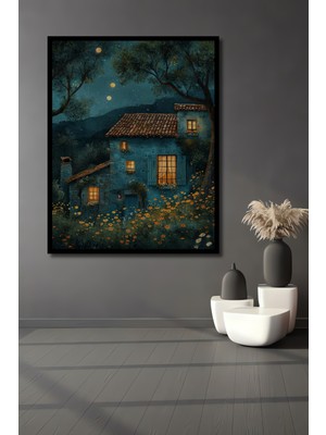 Teona Ahşap Çerçeve Görünümlü Büyülü Gece Ahşap Mdf Dekoratif Ev Duvar Tablo Dikdörtgen Ev Duvar Tablo