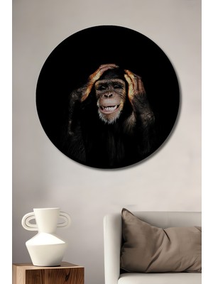 Teona Ahşap Çerçeve Görünümlü Maymun Gülümsemesi Dekoratif Ahşap Mdf Ev Duvar Tablo Yuvarlak Ev Duvar Tablo