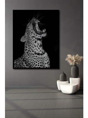Teona Ahşap Dekoratif Ahşap Dikdörtgen Tablo Kükreyen Leopar Çerçeve Görünümlü