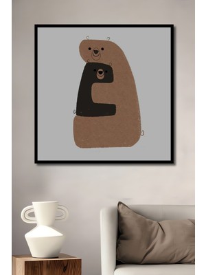 Teona Ahşap Dekoratif Ahşap Dikdörtgen Tablo Anne ve Yavru Ayı Çerçeve Görünümlü