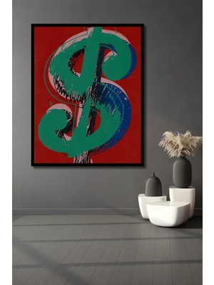 Teona Ahşap Dekoratif Ahşap Dikdörtgen Tablo Dolar Sembolü Çerçeve Görünümlü