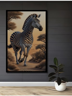Teona Ahşap Çerçeve Görünümlü Safari Zebrasi Dekoratif Ahşap Mdf Ev Duvar Tablo Dikdörtgen Ev Duvar Tablo