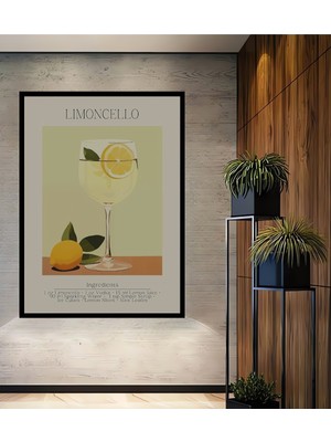 Teona Ahşap Çerçeve Görünümlü Limonlu Kokteyl Ahşap Mdf Dekoratif Ev Duvar Tablo Dikdörtgen Ev Duvar Tablo