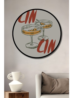 Teona Ahşap Çerçeve Görünümlü Iki Kadeh Cin Dekoratif Ahşap Mdf Ev Duvar Tablo Yuvarlak Ev Duvar Tablo