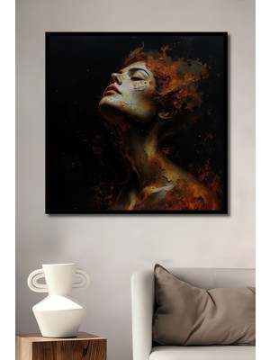 Teona Ahşap Çerçeve Görünümlü Ateşin Ruhuyla Dekoratif Ahşap Mdf Ev Duvar Tablo Dikdörtgen Ev Duvar Tablo