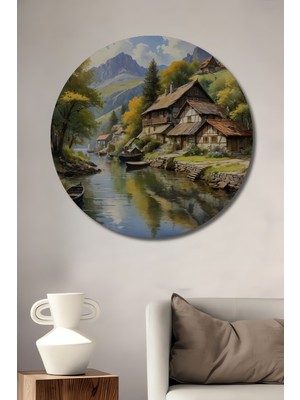 Teona Ahşap Büyülü Köy Manzarası Dekoratif Ahşap Mdf Ev/işyeri Duvar Tablo Yuvarlak Ev/işyeri Duvar Tablo
