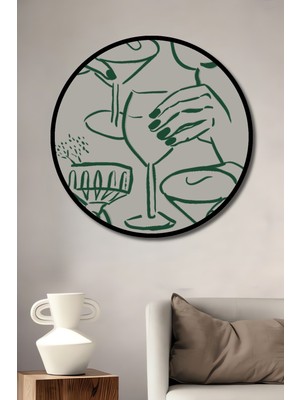 Teona Ahşap Dekoratif Ahşap Yuvarlak Çerçeve Görünümlü Tablo Zarif Kadehler Buluşması