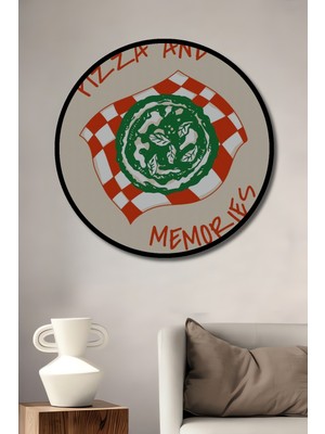 Teona Ahşap Çerçeve Görünümlü Pizza Zamanı Dekoratif Ahşap Mdf Işyeri Duvar Tablo Yuvarlak Işyeri Duvar Tablo