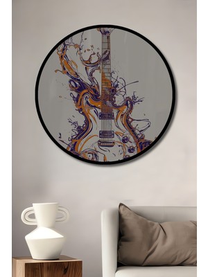 Teona Ahşap Çerçeve Görünümlü Gitar Sanat Ahşap Mdf Dekoratif Işyeri Duvar Tablo Yuvarlak Işyeri Duvar Tablo