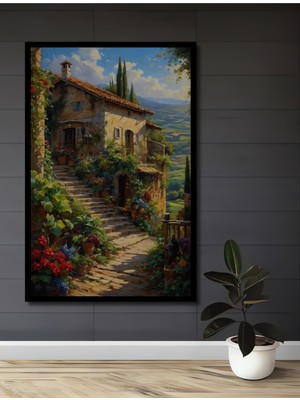 Teona Ahşap Çerçeve Görünümlü Toskana Bahçesi Dekoratif Ahşap Mdf Ev Duvar Tablo Dikdörtgen Ev Duvar Tablo