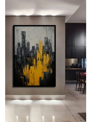 Teona Ahşap Çerçeve Görünümlü Sarının Asaleti Modern Şehir Dekoratif Ahşap Mdf Tablo Dikdörtgen Tablo