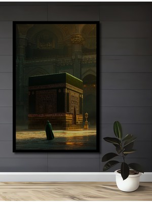 Teona Ahşap Çerçeve Görünümlü Kabe Tabiatıyla Dekoratif Ahşap Mdf Ev Duvar Tablo Dikdörtgen Ev Duvar Tablo