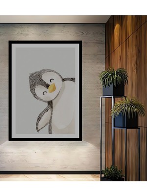 Teona Ahşap Dekoratif Ahşap Dikdörtgen Tablo Eğlenceli Penguen Çerçeve Görünümlü
