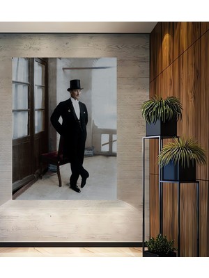 Teona Ahşap Atatürk Şapkalı Şık Ahşap Mdf Dekoratif Ev/işyeri Duvar Tablo Dikdörtgen Ev/işyeri Duvar Tablo